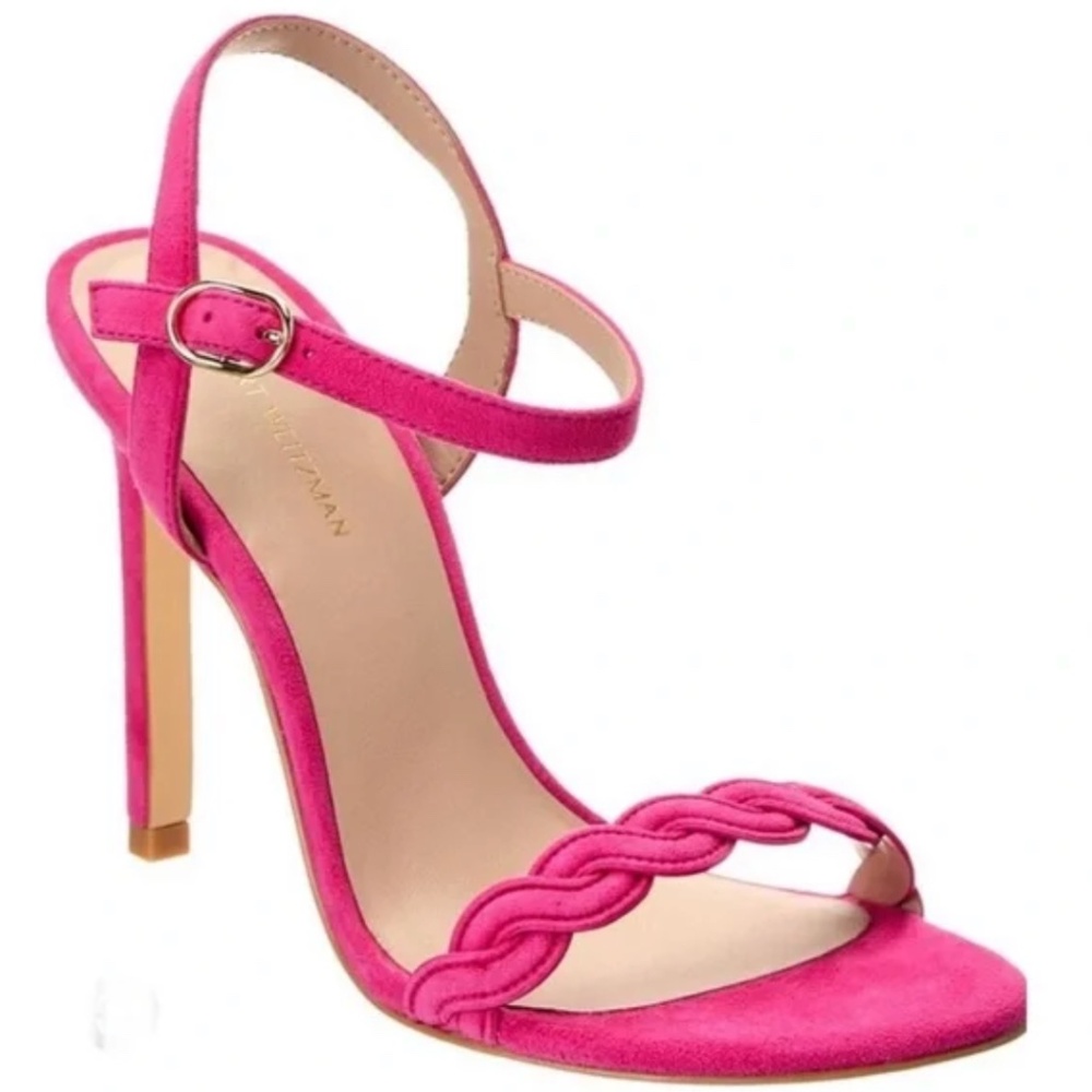 Stuart Weitzman Hot Pink Suede Braided Strap Stiletto Sandals